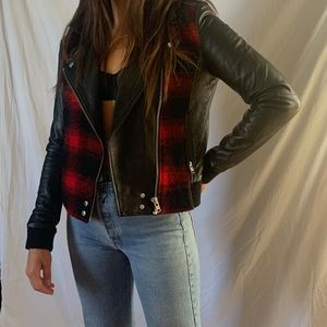 Paige real leather and wool plaid jacket